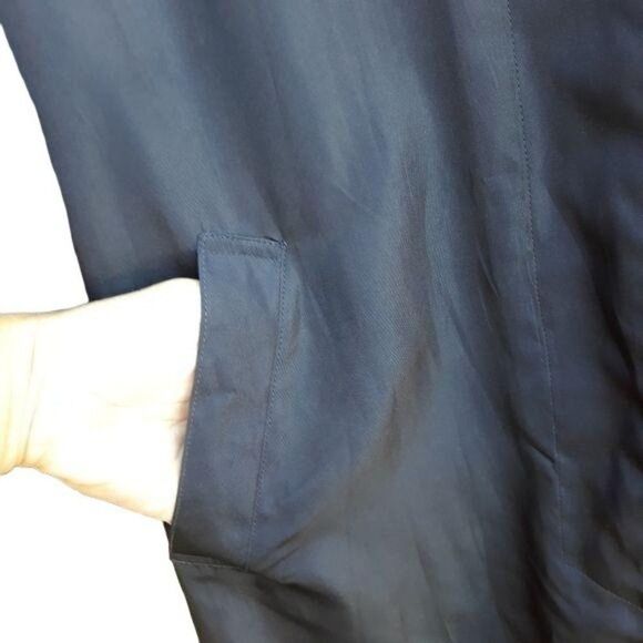 Vtg 80's Womens 6L‎ Trench Coat Long Belted Sailor Back Color Block Black Cream - Picture 11 of 13